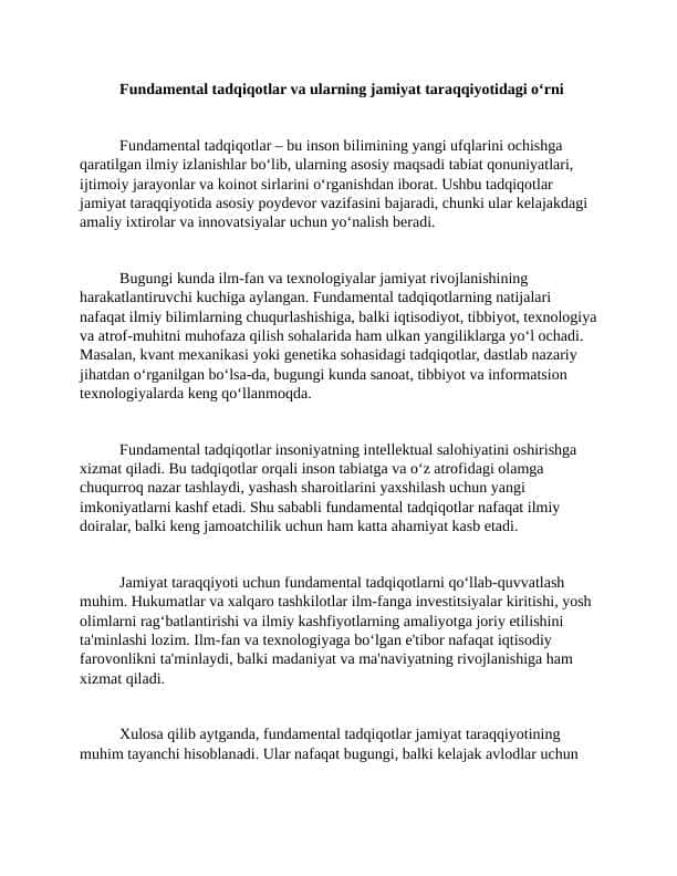 Fundamental tadqiqotlar va ularning jamiyat taraqqiyotidagi o‘rni 4 Esse
