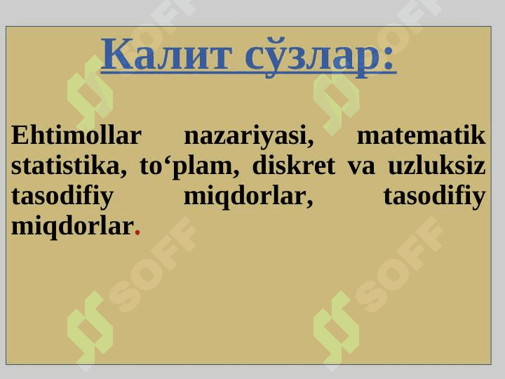EKONOMETRIKADA EHTIMOLLAR NAZARIYASI VA MATEMATIK STATISTIKANING ASOSIY TUSHUNCHALARI 2