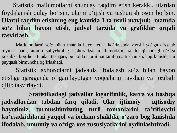 Statistik ma’lumotlarni jadvallar va grafiklarda tasvirlash 2