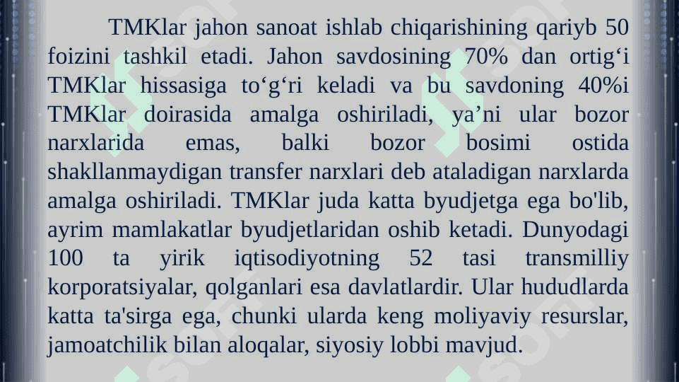 Globallashuv sharoitida transmilliy korporatsiyalar 7