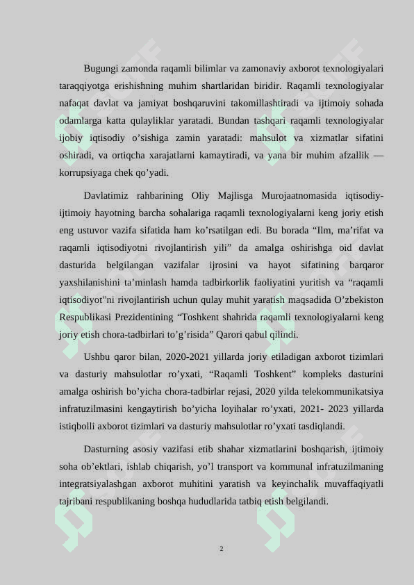 “RAQAMLI TEXNOLOGIYALAR VA ULARNING ZAMONAVIY IQTISODIYOTDAGI ROLI” 2