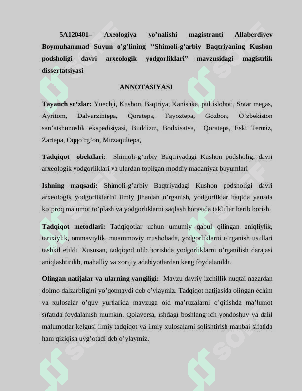 “SHIMОLI-G’АRBIY BАQTRIYАNING KUSHОN PОDSHОLIGI DАVRI АRXЕОLОGIK YОDGОRLIKLАRI” 3