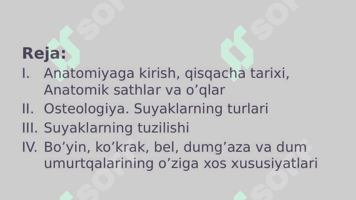 Anatomiyaga kirish. Osteologiya. Umurtqalar. 2