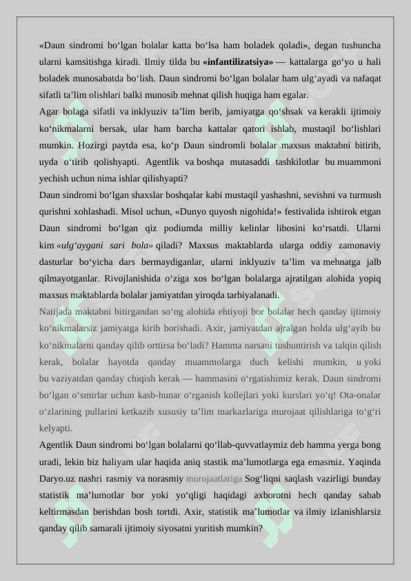 Daun sindromli bolalarning o'ziga xos xususiyatlari 8