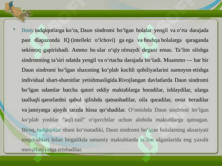 Daun sindromli bolalarning o'ziga xos xususiyatlari 5