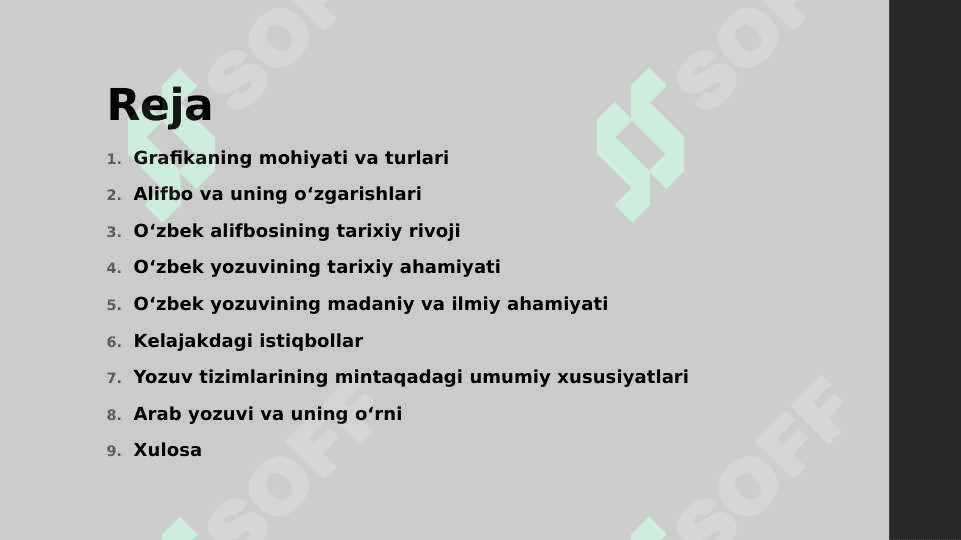 GRAFIKA. ALIFBO (ALFAVIT). OʻZBEK YOZUVLARI TARIXI HAQIDA mavzusida slayd 2
