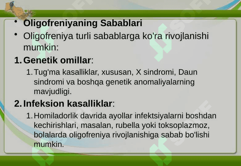 INFEKSION KASALLIK SABABLI KELIB CHIQQAN OLIGOFRENIYA 24 7