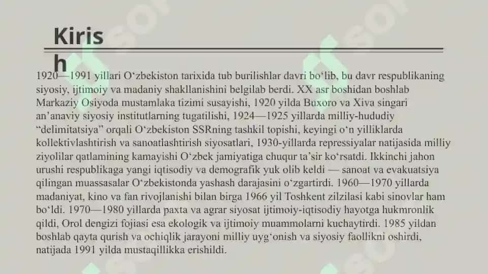 1920–1991 yillarda O‘zbekiston tarixining asosiy bosqichlari. 3