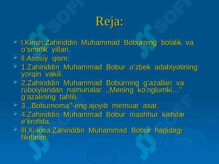 Zahiriddin Muhammad Boburning adabiyotshunoslikka qo'shgan hissasi 2