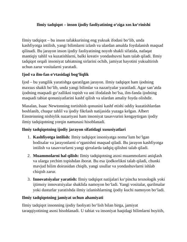 Ilmiy Tadqiqot – Inson Ijodiy Faoliyatining O‘ziga Xos Ko‘rinishi 5 EESE