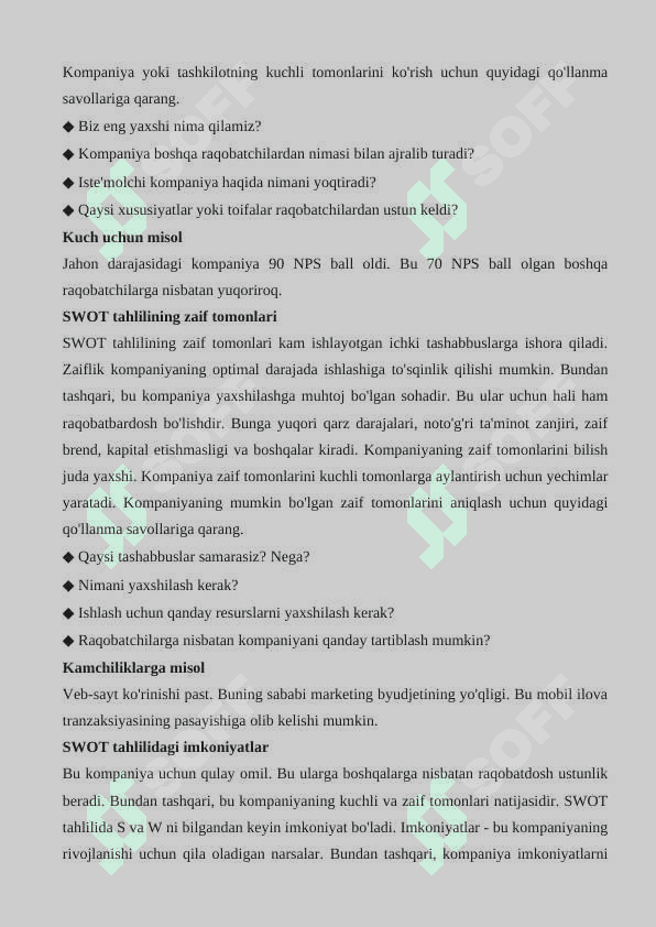 SWOT TAHLILI HAR BIR KOMPONENT UCHUN TO'LIQ MALUMOT 3