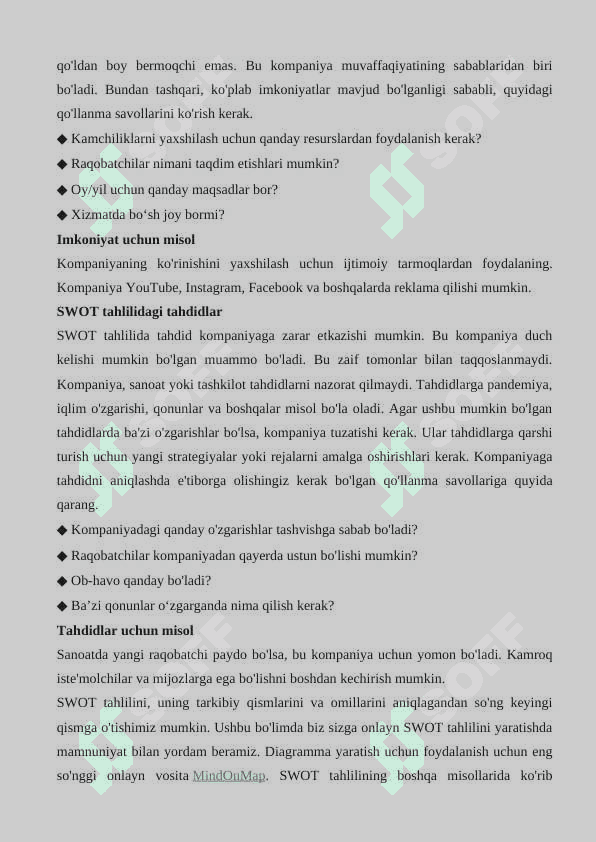 SWOT TAHLILI HAR BIR KOMPONENT UCHUN TO'LIQ MALUMOT 4