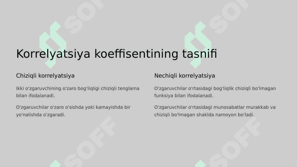 Korrelyatsiya koeffisentining mazmun va mohiyati, hisoblash usullari 2