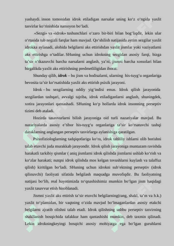 Sezgi va idrok umumiy  tasavurlar  yondashuvlar 8