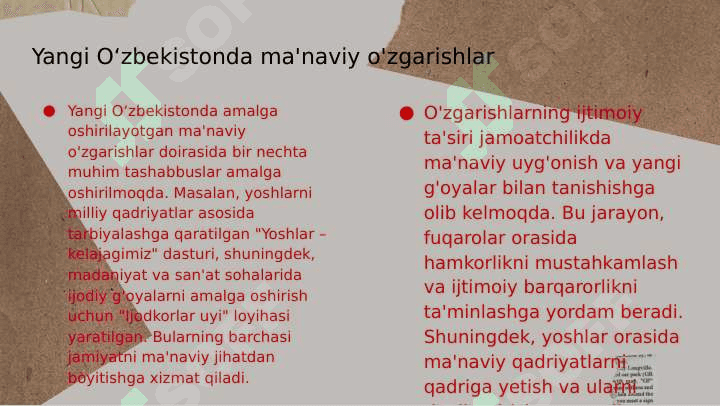 yangi o’zbekistonda amalga oshirilayotgan ma’naviy o’zgarishlar 4