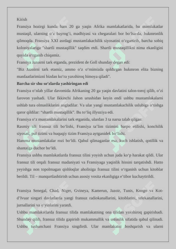 FRANSIYANING AFRIKADAGI MUSTAMLAKACHILIK SIYOSATI 24 2