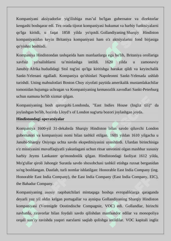 Ost-Indiya  kompaniyasining  Angliya  tashqi  siyosatida  tutgan 24 7