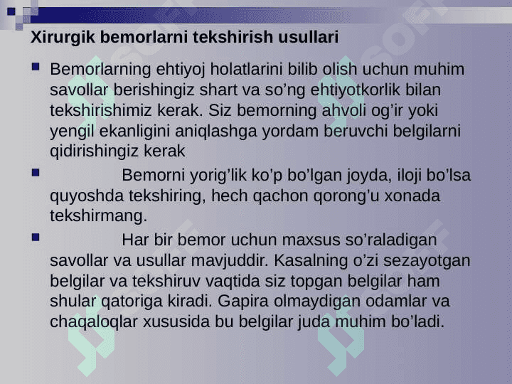 Jarrohlik bemorlarni tekshirish usullari 2