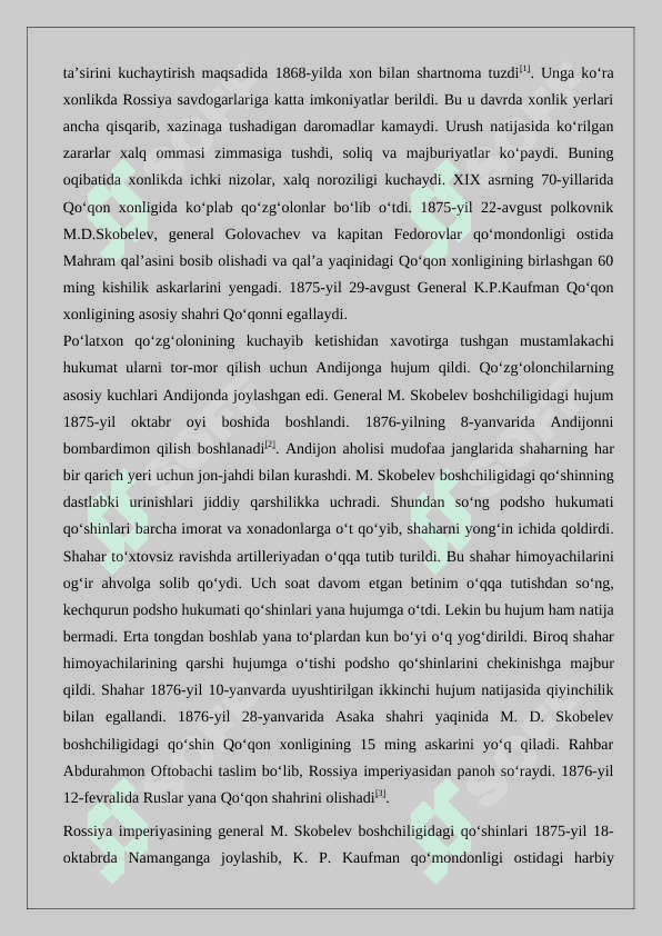 Qoqon xonligining rossiya tomonidan bosib olinishi 2