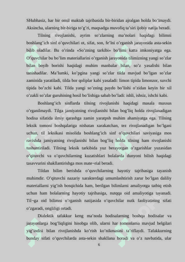 Bilim va malakalarni umumlashtirish darslari 6