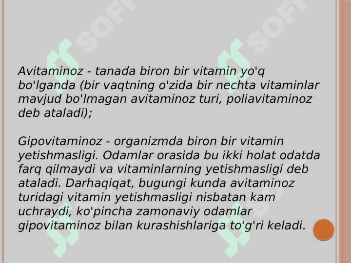 Gipo va avitaminozlar kelib chiqishi. 2