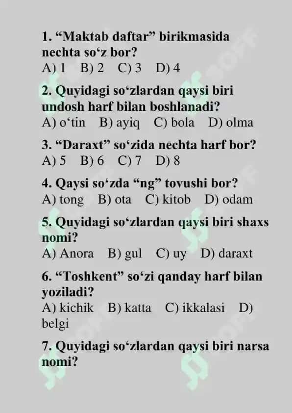 ona tilidan 1 va 2 sinflar uchun test lar toplami 6