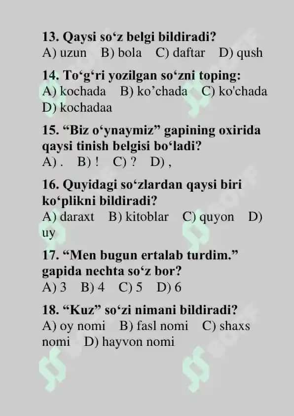 ona tilidan 1 va 2 sinflar uchun test lar toplami 8