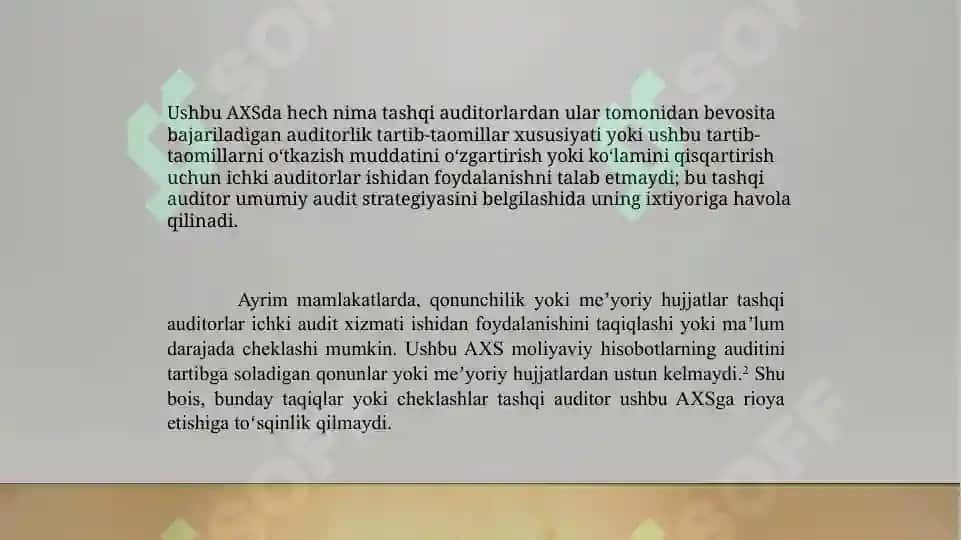 BOSHQA AUDITORLAR ISH NATIJALARIDAN FOYDALANISH 600-AXS 6
