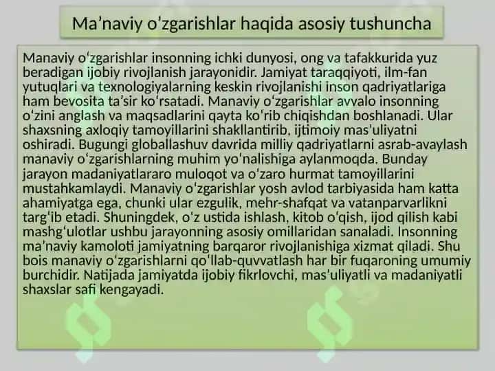 Ma’naviy o’zgarishlar 3