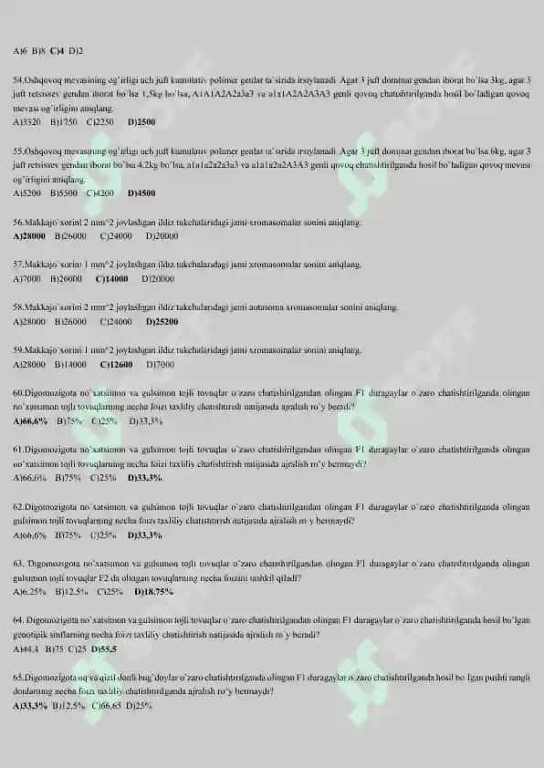Biologiyadan masalalar 7