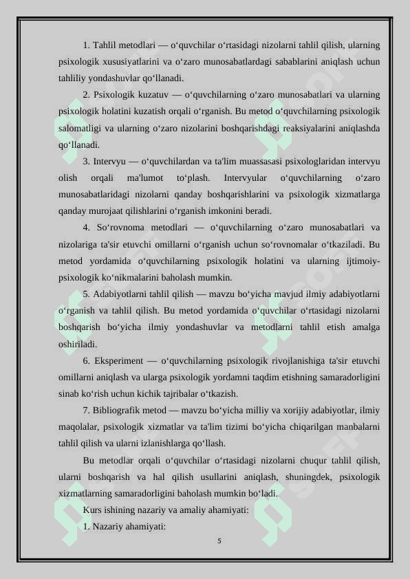 Oʻquvchilarni oʻzaro munosabatlardagi nizolaridan psixologik xususiyatlari 5