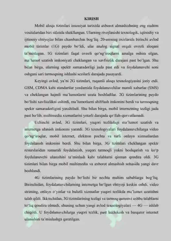 4G to’rtinchi avlod sotali aloqa tizimlari. 2