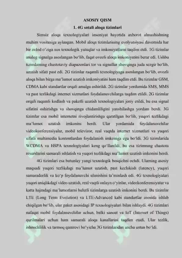 4G to’rtinchi avlod sotali aloqa tizimlari. 4