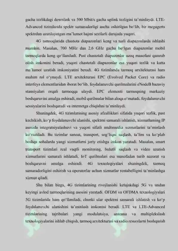 4G to’rtinchi avlod sotali aloqa tizimlari. 6