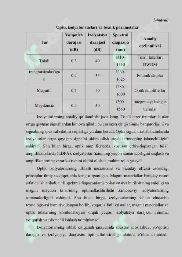 Optik tarmoqlarda ishlatiladigan izolyatorlar va tsirkulyatorlar 6