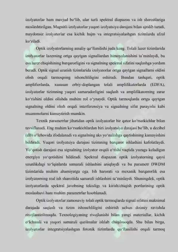 Optik tarmoqlarda ishlatiladigan izolyatorlar va tsirkulyatorlar 8