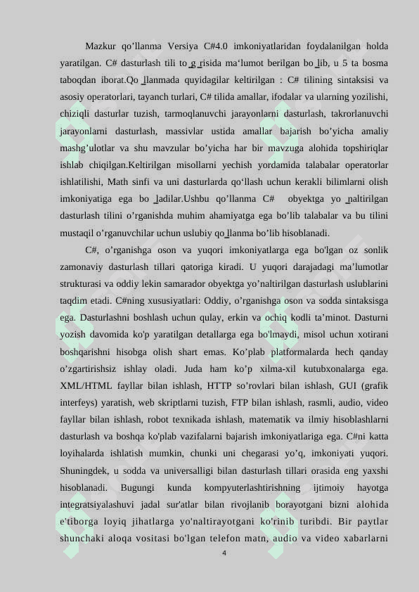 C# DASTURLASH TILI 4