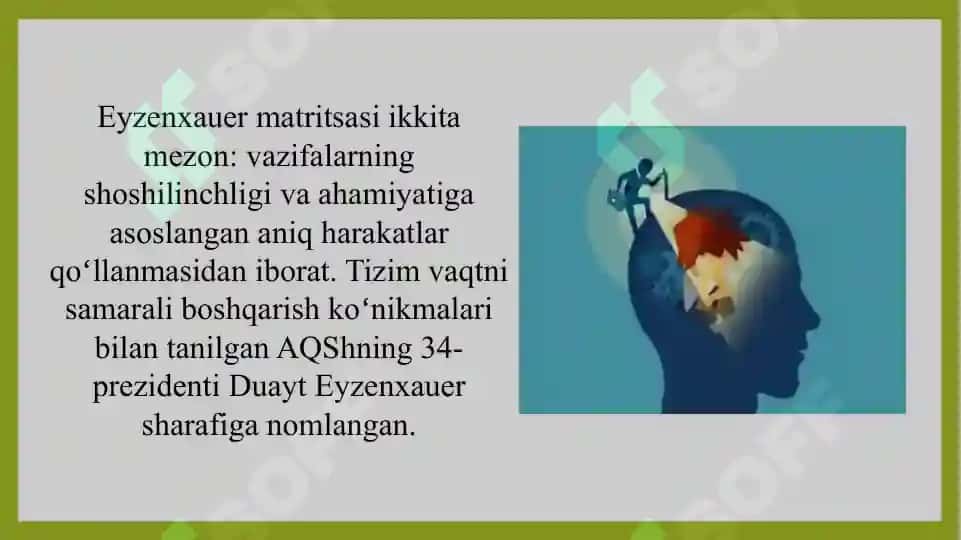 Vaqtni boshqarishda “Eyzenhower Matrix” (muhim va shoshilinch ishlarni ajratish) amaliyoti 3