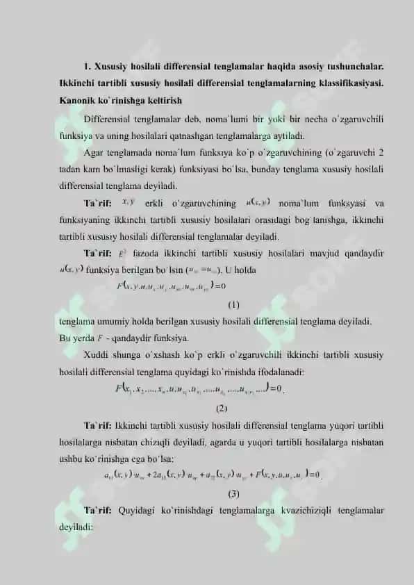 Xususiy hosilali differensial tenglamalar 2