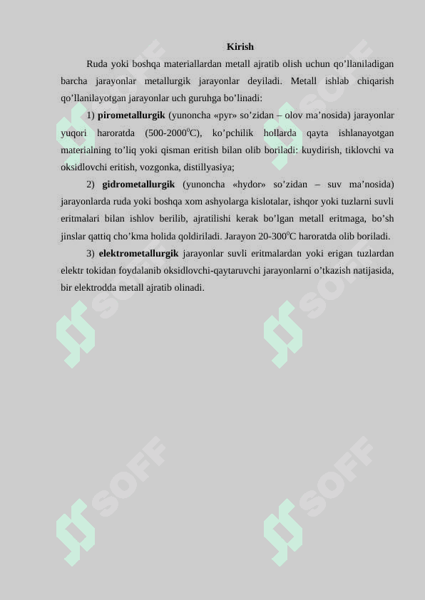 Metallurgik jarayonlarning turlari va asosiy xarakteristikalari. 3