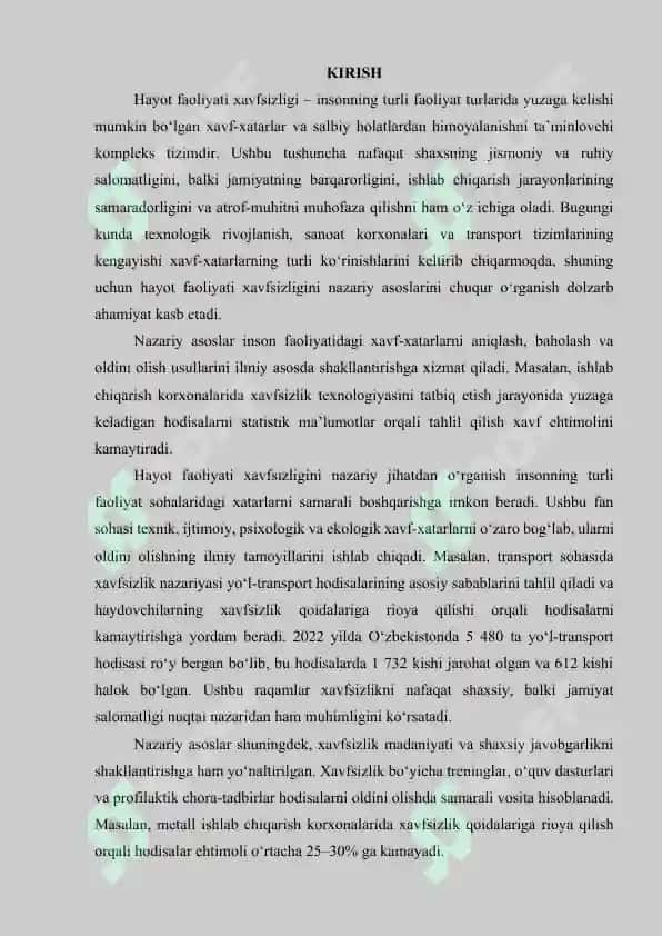 Hayot faoliyati xavfsizligining nazariy asoslari 2