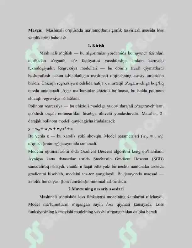 Mashinali o‘qitishda ma’lumotlarni grafik tasvirlash asosida loss xatoliklarini baholash 4