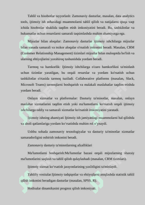 IJTIMOIY ISH SOHASIDA ZAMONAVIY DASTURIY TAMINOTLARNING OʻRINI 4