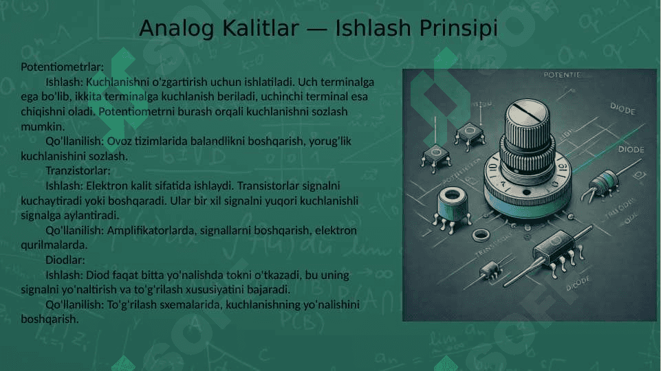 Mavzu:Analog kalitlar,komytatorlar va cheklagichlar.Analog kalitlar va komytatorlar. 4