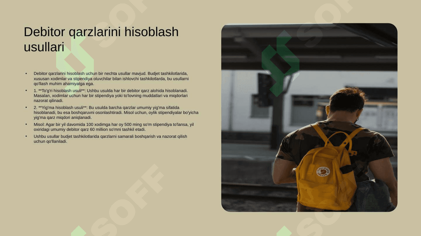 Budjet tashkilotlarida xodimlar va stipendiya oluvchilar bilan debitor qarzlari hisobi 5