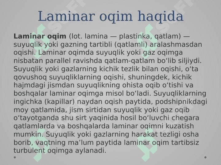 LAMINAR VA TURBULENT OQIM.REYNOLDS SONI 3