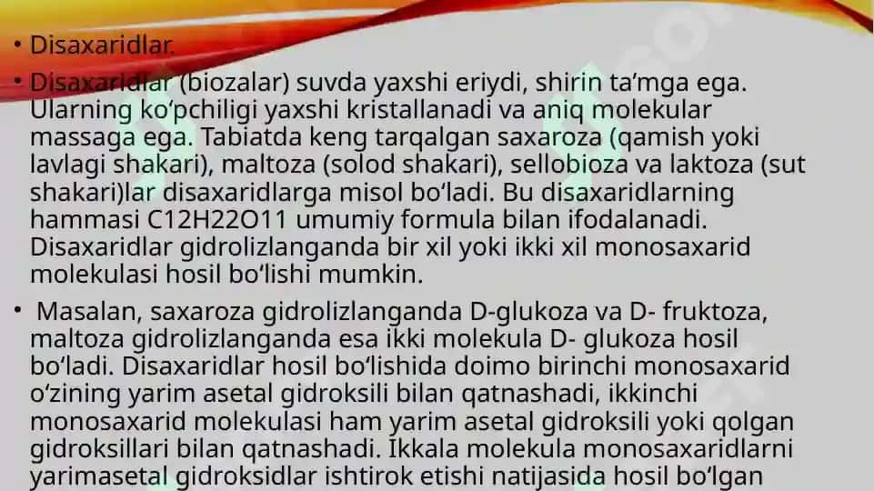 Uglevodlar va ularning fermentlar taʼsirda oʻzgarishi 5