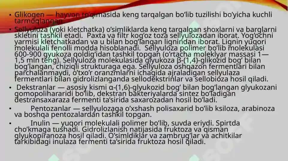 Uglevodlar va ularning fermentlar taʼsirda oʻzgarishi 7