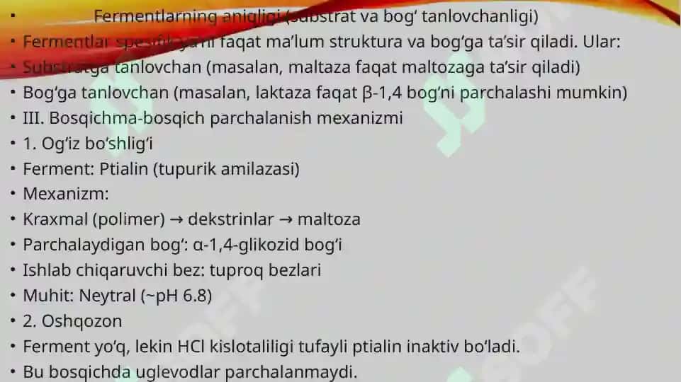 Uglevodlar va ularning fermentlar taʼsirda oʻzgarishi 8