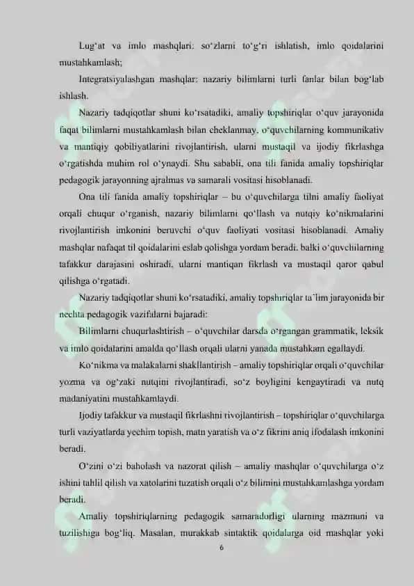 ONA TILI FANIDA AMALIY TOPSHIRIQLARNING AXAMIYATI 6